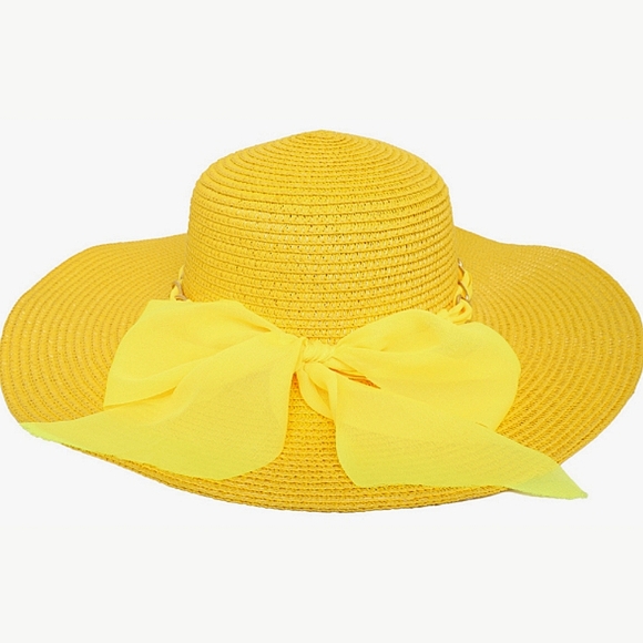 Floppy Oversized Wide Brim Straw Hat Woven Vow Knot Chain Band Summer Sun Beach - Picture 2 of 3